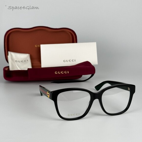 BRAND NEW Gucci GG0038ON 011 Black Green Demo Square Women Eyeglasses - Picture 1 of 8
